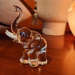 Glass Elephant Figurine with Gold Accents – Upward Trunk – Decorative Gift – NEW